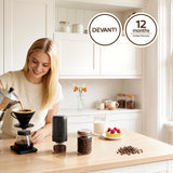 Devanti Electric Coffee Grinder USB-C Rechargeable Portable Coffee Bean Grinder with 40 Precise Grind Settings | Automatic Spice Nut Pepper Grinder Mill with Cleaning Brush & Ground Coffee Container for Home Office Camping Travel, Black - 45-Degree Angle