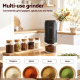 Devanti Electric Coffee Grinder USB-C Rechargeable Portable Coffee Bean Grinder with 40 Precise Grind Settings | Automatic Spice Nut Pepper Grinder Mill with Cleaning Brush & Ground Coffee Container for Home Office Camping Travel, Black - Rear View