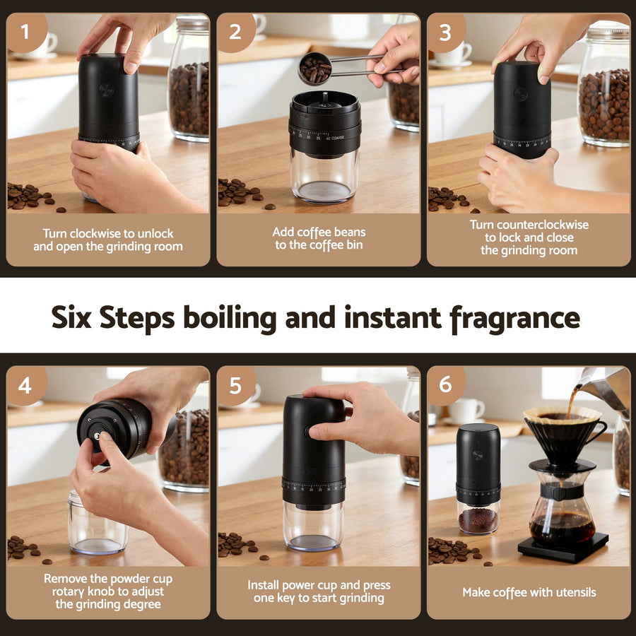 Devanti Electric Coffee Grinder USB-C Rechargeable Portable Coffee Bean Grinder with 40 Precise Grind, image 8