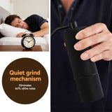 Devanti Manual Coffee Grinder with 24 Adjustable Settings | Hand Coffee Bean Burr Mill for Espresso French Press | Portable Stainless Steel Quiet Grinder with Storage Bag for Travel Camping, Black - Close-Up Angle