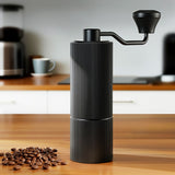 Devanti Manual Coffee Grinder with 24 Adjustable Settings | Hand Coffee Bean Burr Mill for Espresso French Press | Portable Stainless Steel Quiet Grinder with Storage Bag for Travel Camping, Black - Low Angle