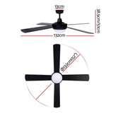 Devanti 52'' Ceiling Fan AC Motor w/Light w/Remote - Black - Front View