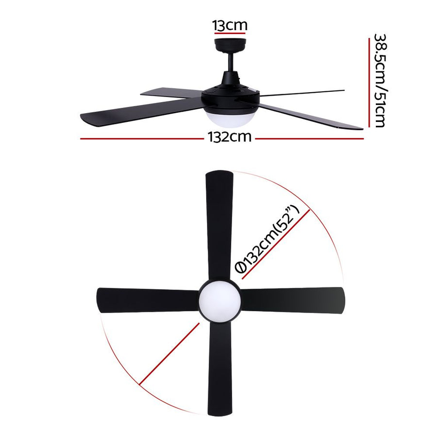 Devanti 52'' Ceiling Fan DC Motor w/Light w/Remote - Black, image 2
