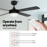 Devanti 52'' Ceiling Fan AC Motor w/Light w/Remote - Black - 45-Degree Angle