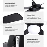 Devanti 52'' Ceiling Fan AC Motor w/Light w/Remote - Black - Low Angle