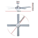 Devanti 52'' Ceiling Fan AC Motor w/Light w/Remote - Silver - Front View