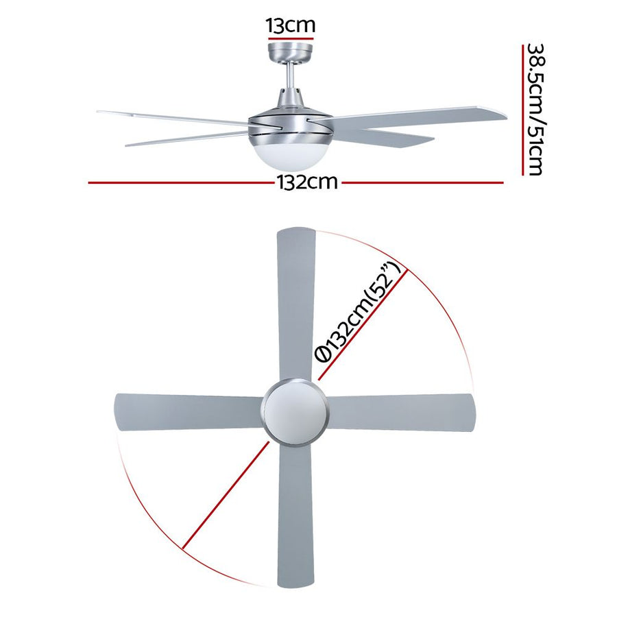Devanti 52'' Ceiling Fan DC Motor w/Light w/Remote - Silver, image 2