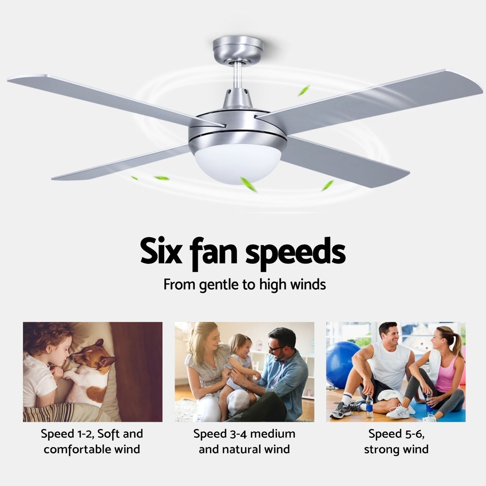 Devanti 52'' Ceiling Fan AC Motor w/Light w/Remote - Silver