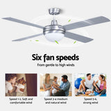 Devanti 52'' Ceiling Fan AC Motor w/Light w/Remote - Silver - Top-Down View