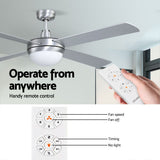 Devanti 52'' Ceiling Fan AC Motor w/Light w/Remote - Silver