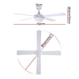 Devanti 52'' Ceiling Fan AC Motor w/Light w/Remote - White - Front View