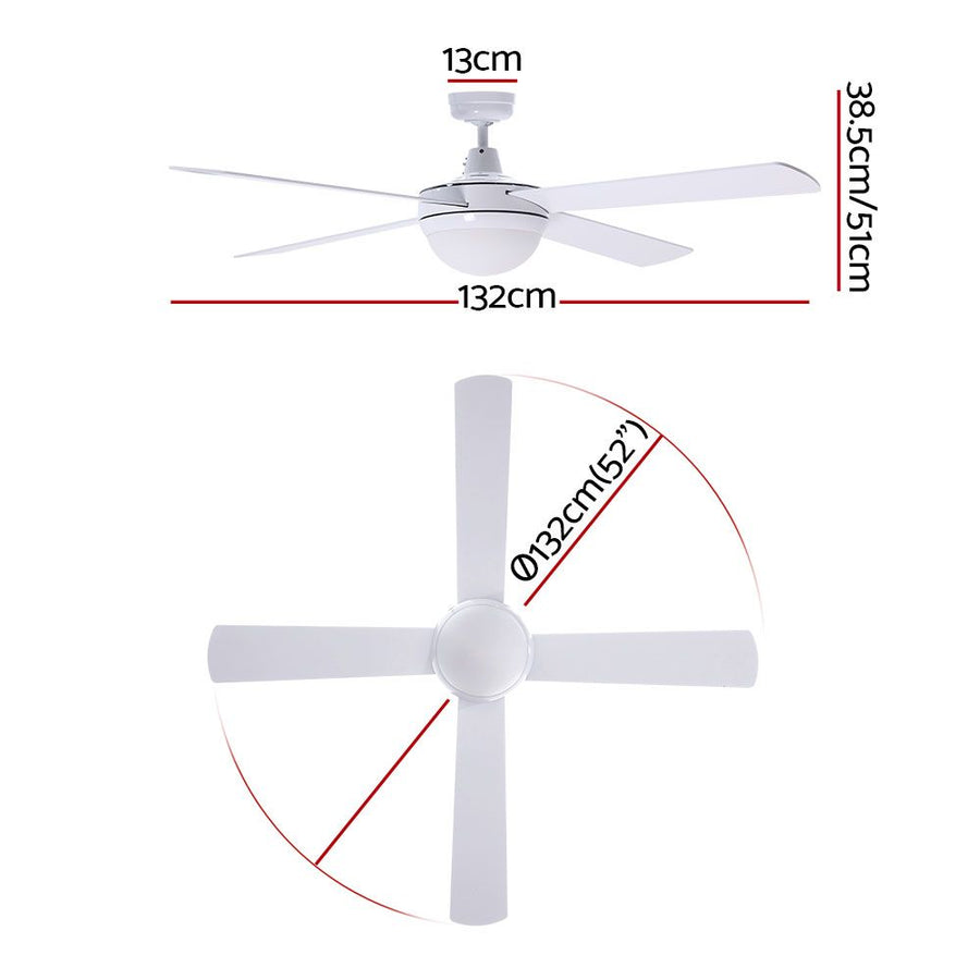 Devanti 52'' Ceiling Fan DC Motor w/Light w/Remote - White, image 2