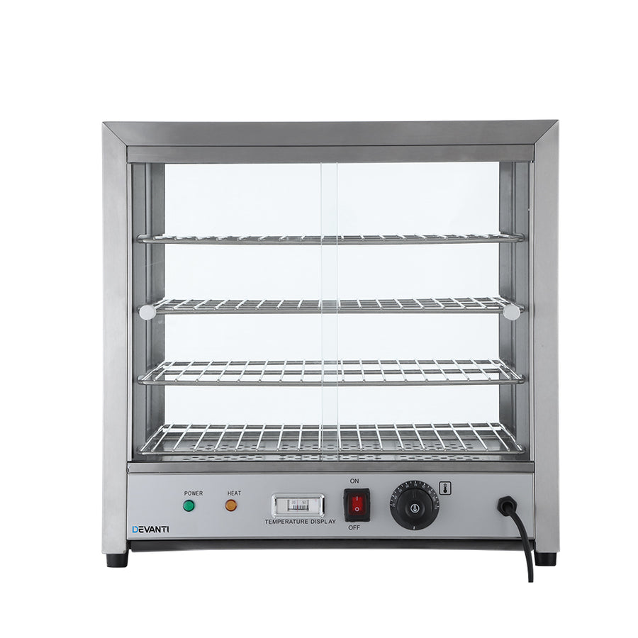 Devanti 4 tier commercial hot food warmer display cabinet 54cm, rear sliding tempered doors