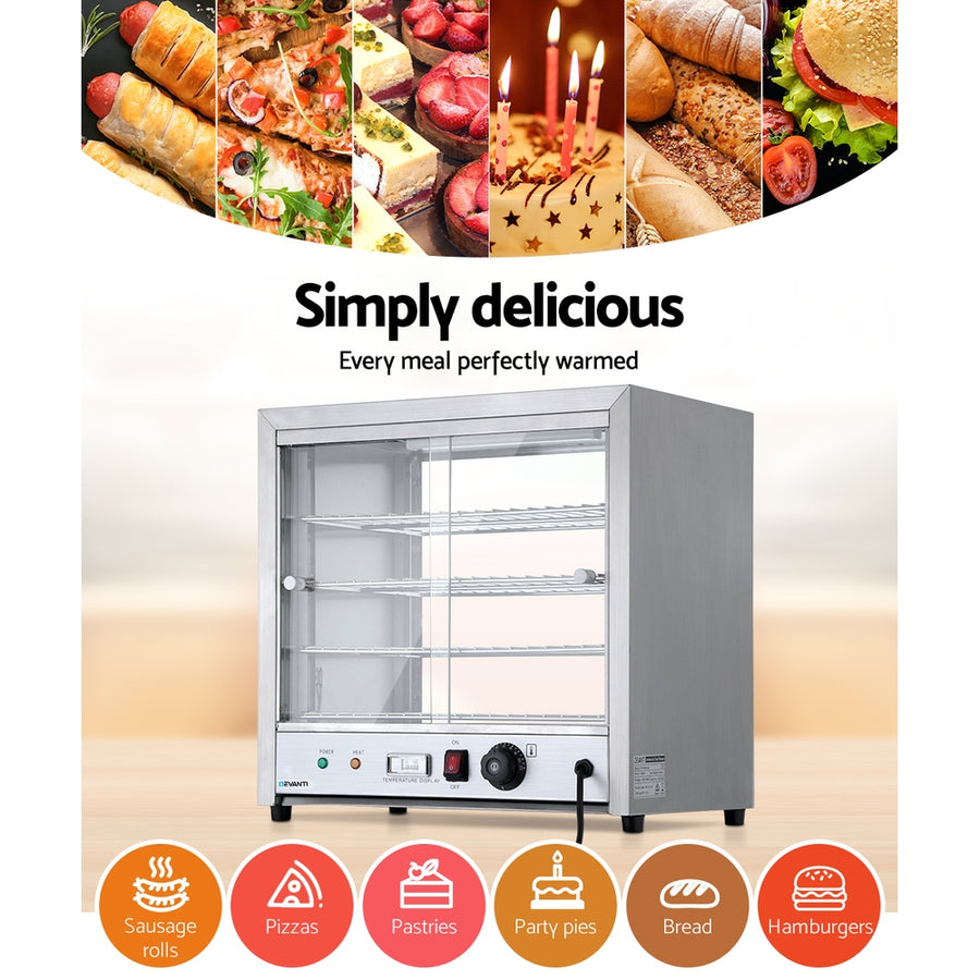 Devanti 4 tier commercial hot food warmer display cabinet 54cm, thermostat control dial