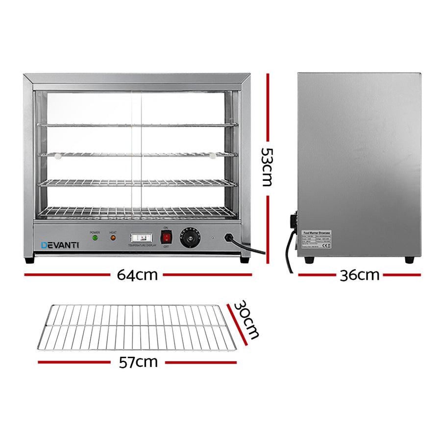 Devanti 64cm commercial hot food warmer display cabinet with 4 trays, rear sliding glass doors