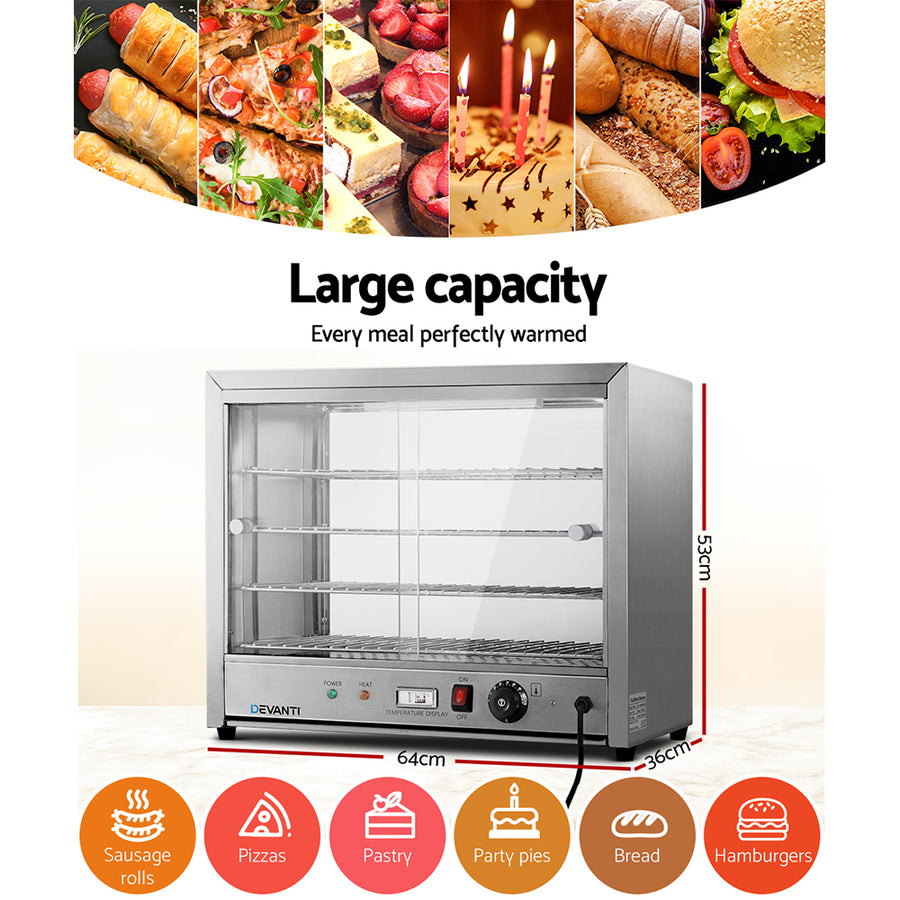 Devanti 64cm commercial hot food warmer display cabinet with 4 trays, non-slip rubber feet