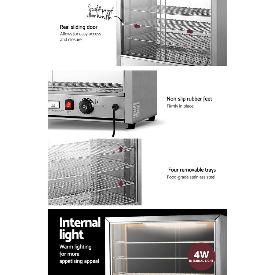 Devanti 64cm commercial hot food warmer display cabinet with 4 trays, image 7