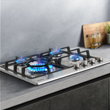 Comfee 60cm Gas Cooktop Stainless Steel 4 Burners Kitchen Stove Cook Top NG LPG - Low Angle