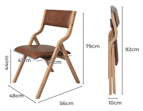 Levede 2x Dining Chairs Foldable PU Brown-1954802993098526722