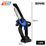 POWERBLADE SW6 20V Cordless Mini Chainsaw Kit, Electric Tree Pruner with Battery & Fast Charger - Rear View