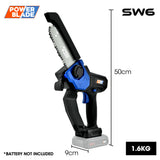 POWERBLADE SW6 20V Cordless Mini Chainsaw Skin Only, Electric Battery Powered Tree Pruner - Rear View