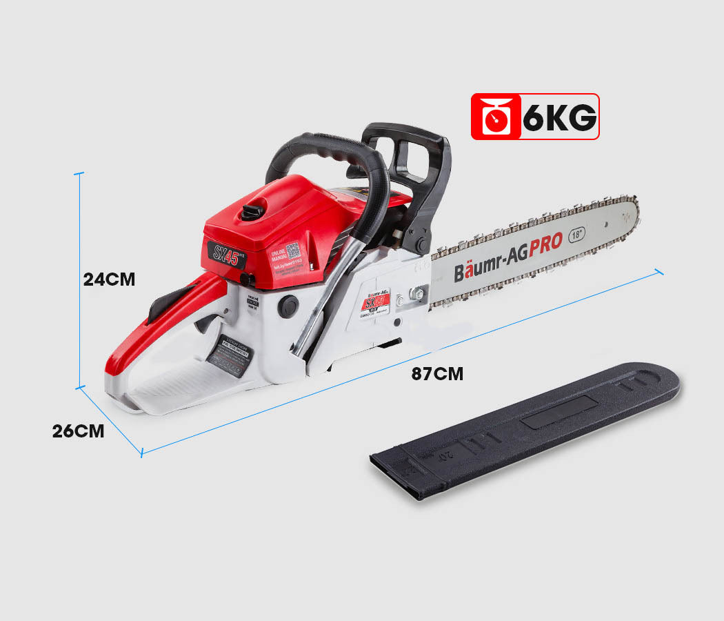 BAUMR-AG 45CC Petrol Chainsaw Commercial 18' Bar Chain Saw E-Start Garden Pruning