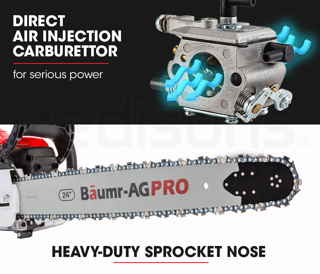 BAUMR-AG Commercial Petrol Chainsaw E-Start 24' Bar Chain Saw Top Handle Tree Pruning