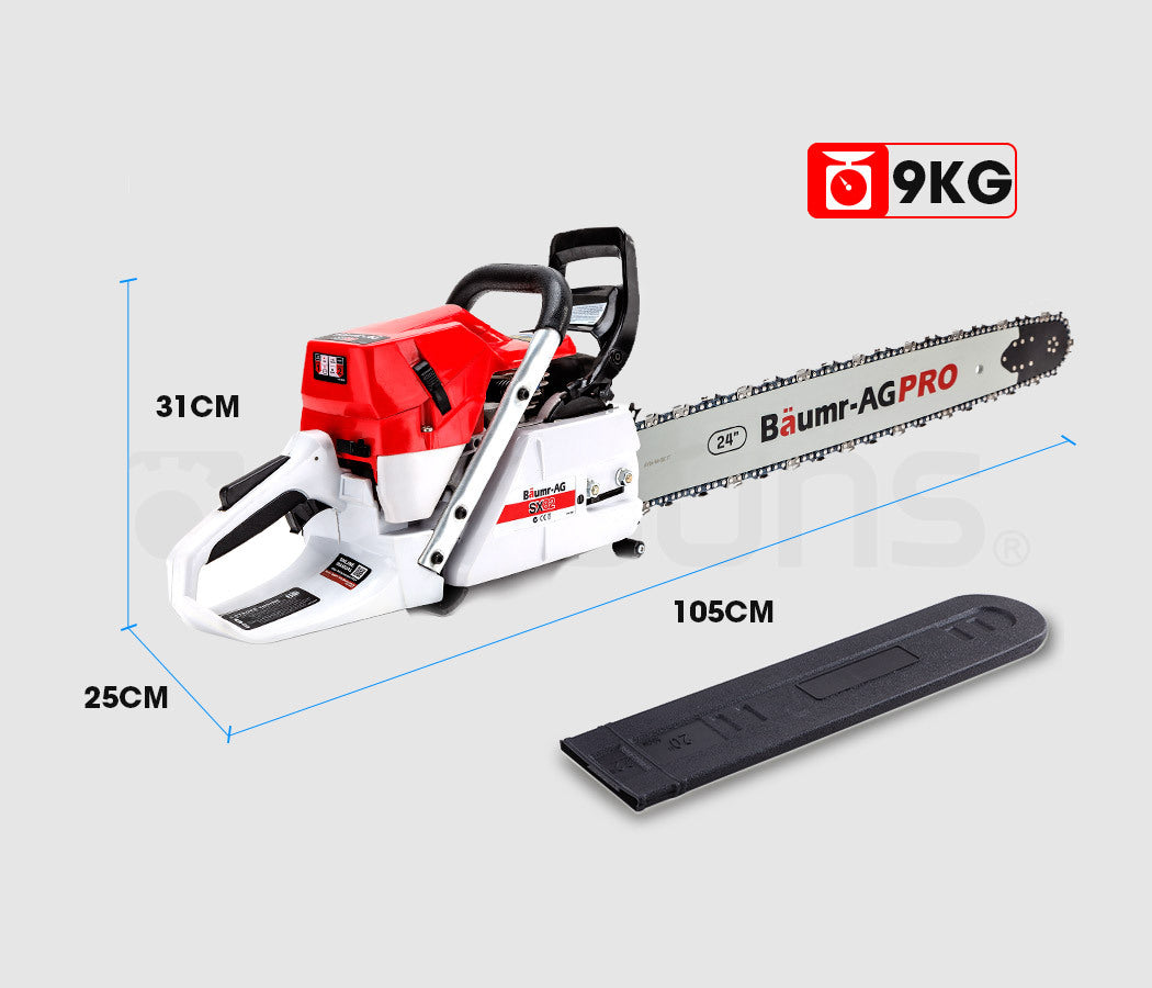 BAUMR-AG Commercial Petrol Chainsaw E-Start 24' Bar Chain Saw Top Handle Tree Pruning