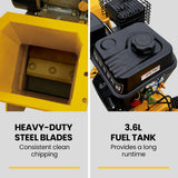 MICHIGAN 7HP 212cc Petrol Wood Chipper, Tree Mulcher - Raptor 1100 - Top-Down View