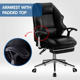 Faux Leather High Back Reclining Executive Office Chair w/ Stool Black - Close-Up Angle