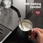 Devanti 20 bar silver espresso coffee machine with mug warmer, milk frothing function