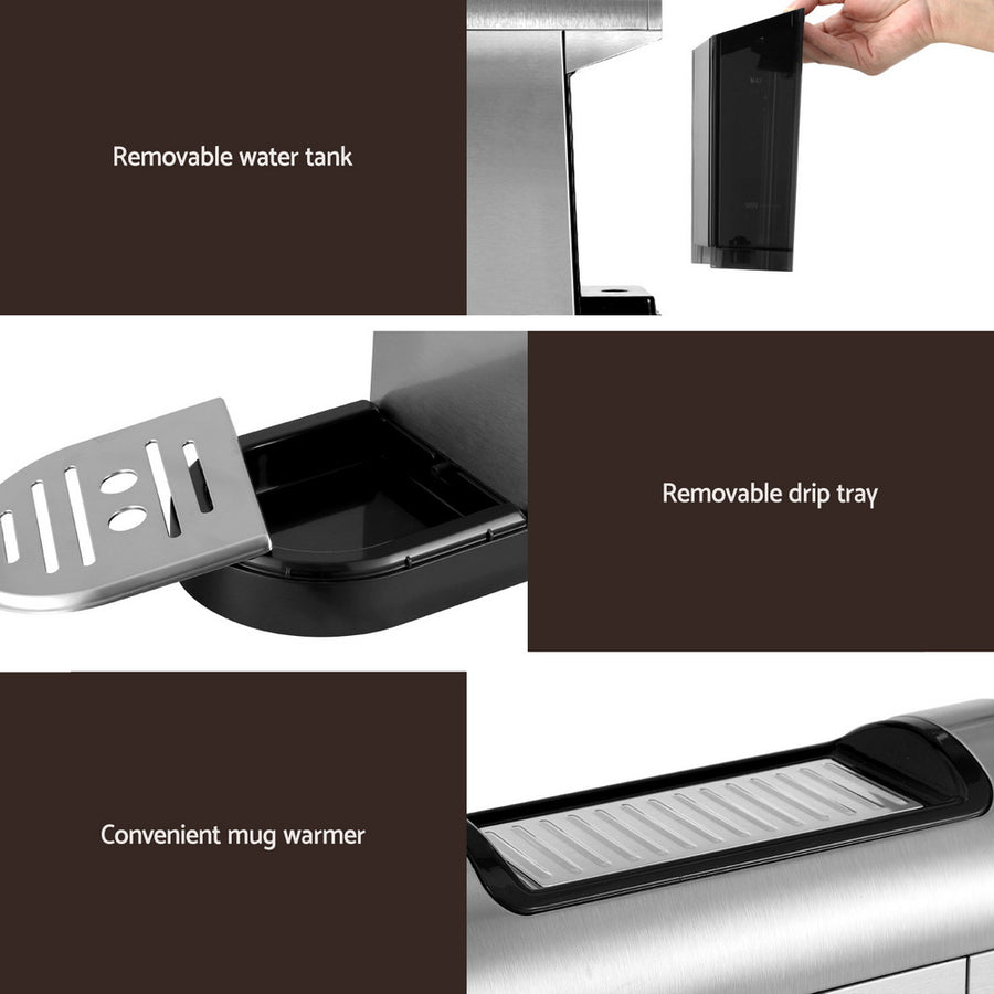 Devanti 20 bar silver espresso coffee machine with mug warmer, image 6