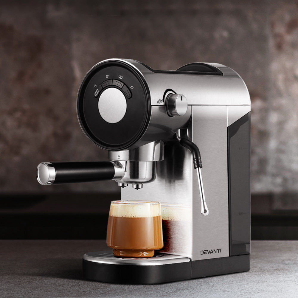 Devanti 20-Bar Espresso Maker with Milk Frother and Mug Warmer