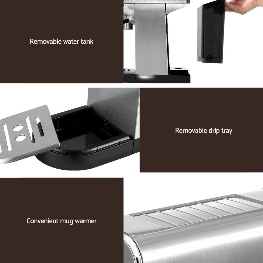 Devanti 20-Bar Espresso Coffee Maker with Milk Frothing Function