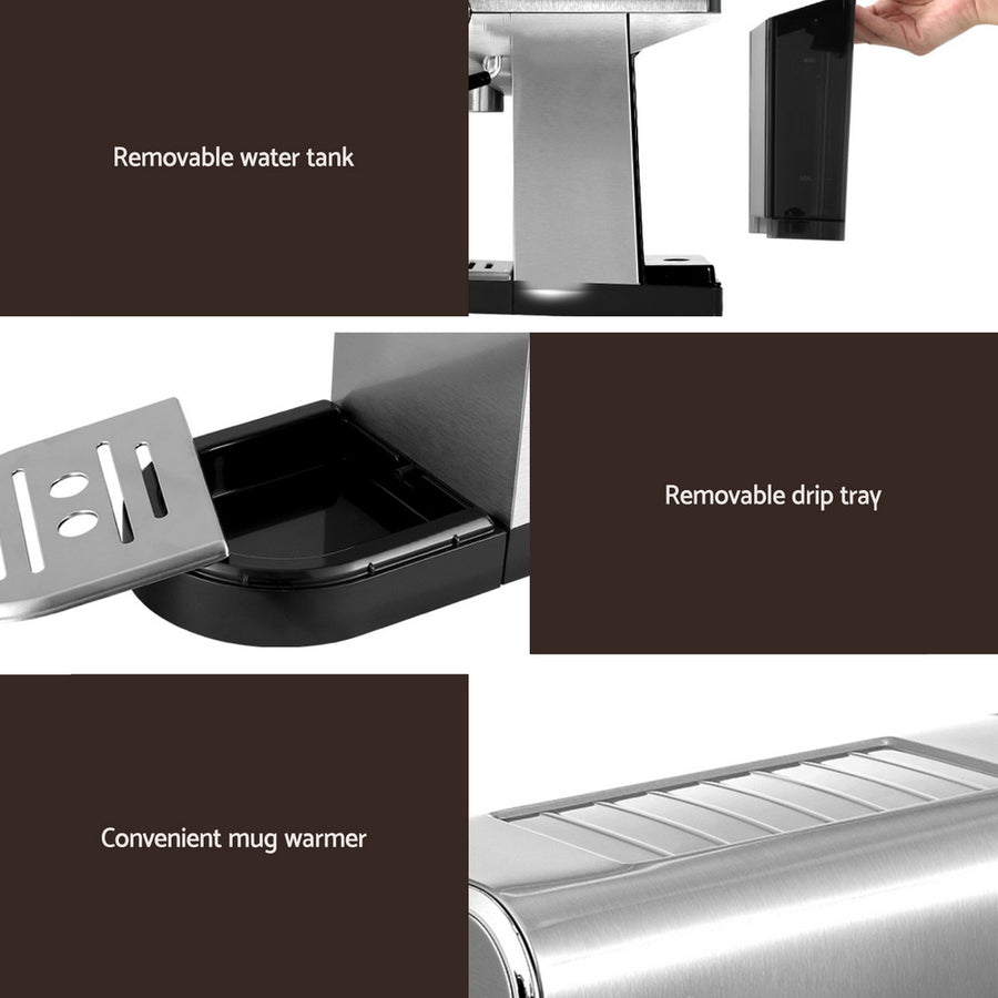 Devanti silver 20 bar espresso coffee machine with milk frother, image 6