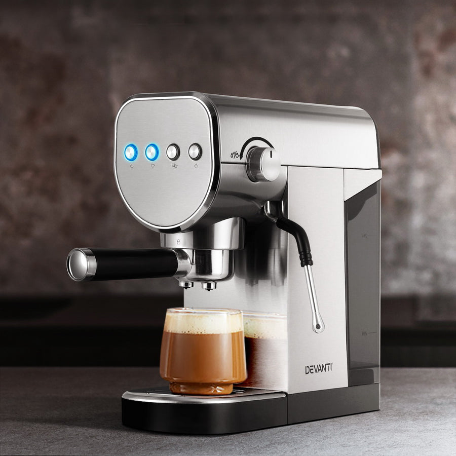 Devanti silver 20 bar espresso coffee machine with milk frother, image 7