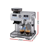 Devanti Coffee Machine Espresso Latte Maker with Grinder Milk Frother Steam Wand - Front View