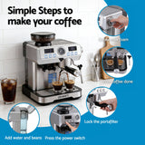 Devanti Coffee Machine Espresso Latte Maker with Grinder Milk Frother Steam Wand - Close-Up Angle