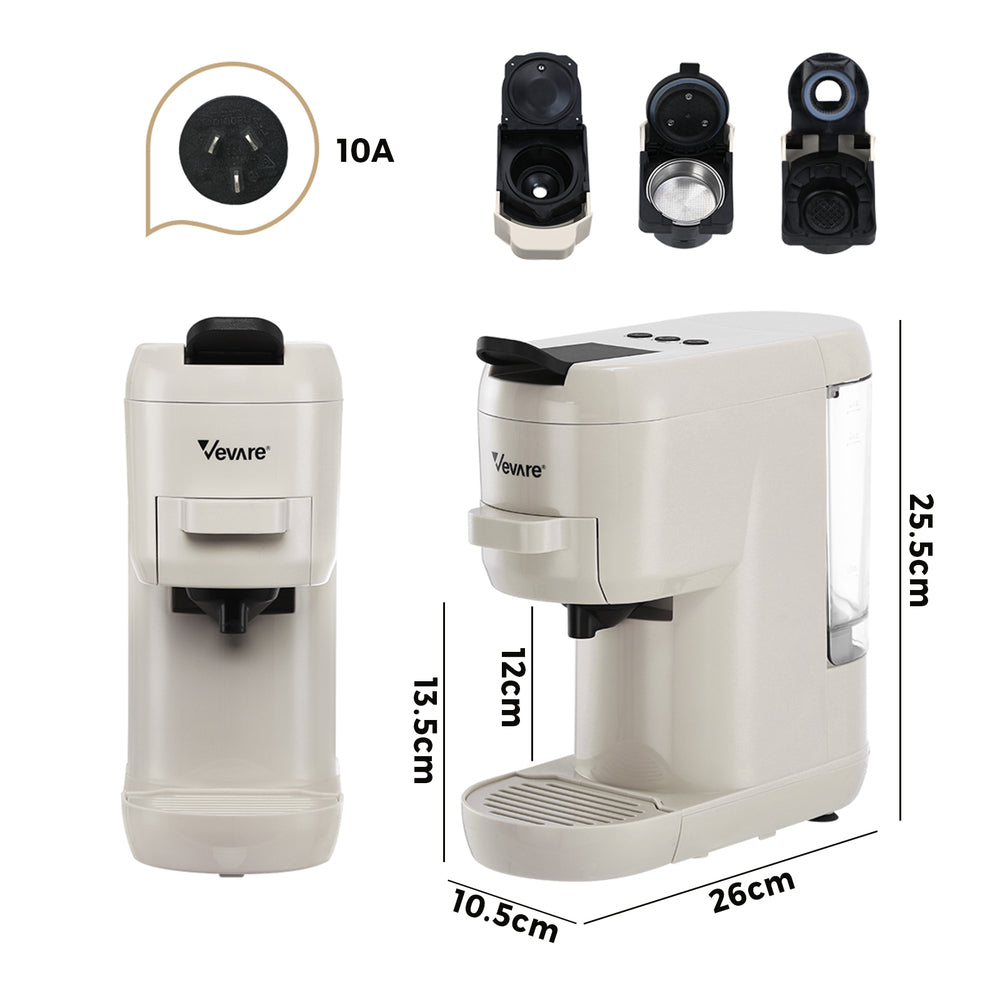 Vevare Capsule Coffee Machine 19 Bars 3-in-1 Nespresso Cafe Maker Milk White