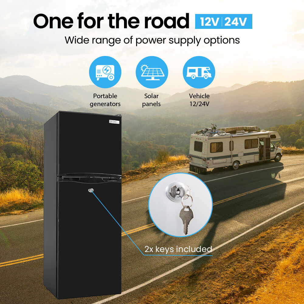 GECKO 142L Upright Portable Fridge / Freezer, 12V/24V for Motorhome and Caravan, Black