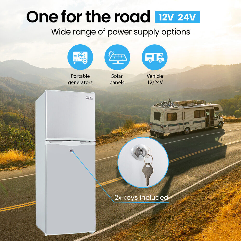 GECKO 142L Upright Portable Fridge / Freezer, 12V/24V for Motorhome and Caravan, Silver