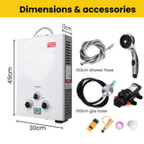 THERMOMATE Portable Gas Outdoor Camping Hot Water Heater System, with 12V Pump, Shower Head, White