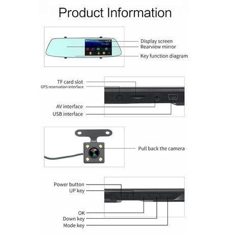 5 Lcd Touch Screen Rear View Mirror Car Recorder With Separate Camera-1915198414665158664
