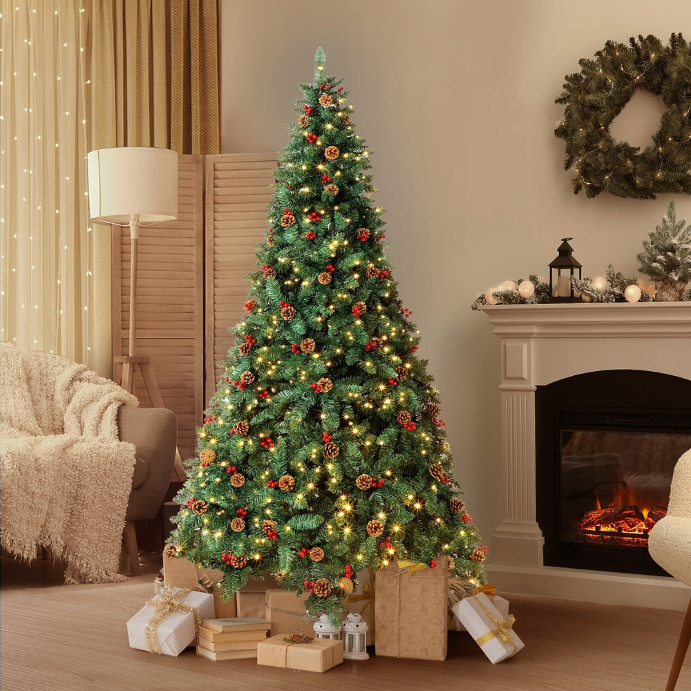 Tinseltown Christmas Tree 1.8M 6FT Xmas Decorations Green w/ LED Light and Pine Cones