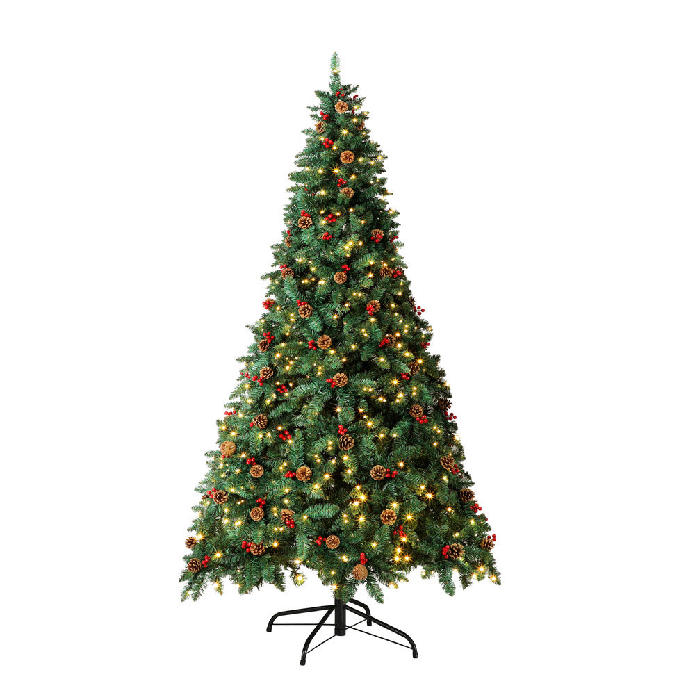 Tinseltown Christmas Tree 1.8M 6FT Xmas Decorations Green w/ LED Light and Pine Cones