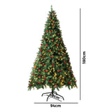 Tinseltown Christmas Tree 1.8M 6FT Xmas Decorations Green w/ LED Light and Pine Cones