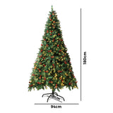 Tinseltown Christmas Tree 1.8M 6FT Xmas Decorations Green w/ LED Light and Pine Cones - Top-Down View