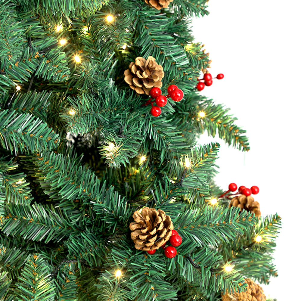Tinseltown Christmas Tree 1.8M 6FT Xmas Decorations Green w/ LED Light and Pine Cones
