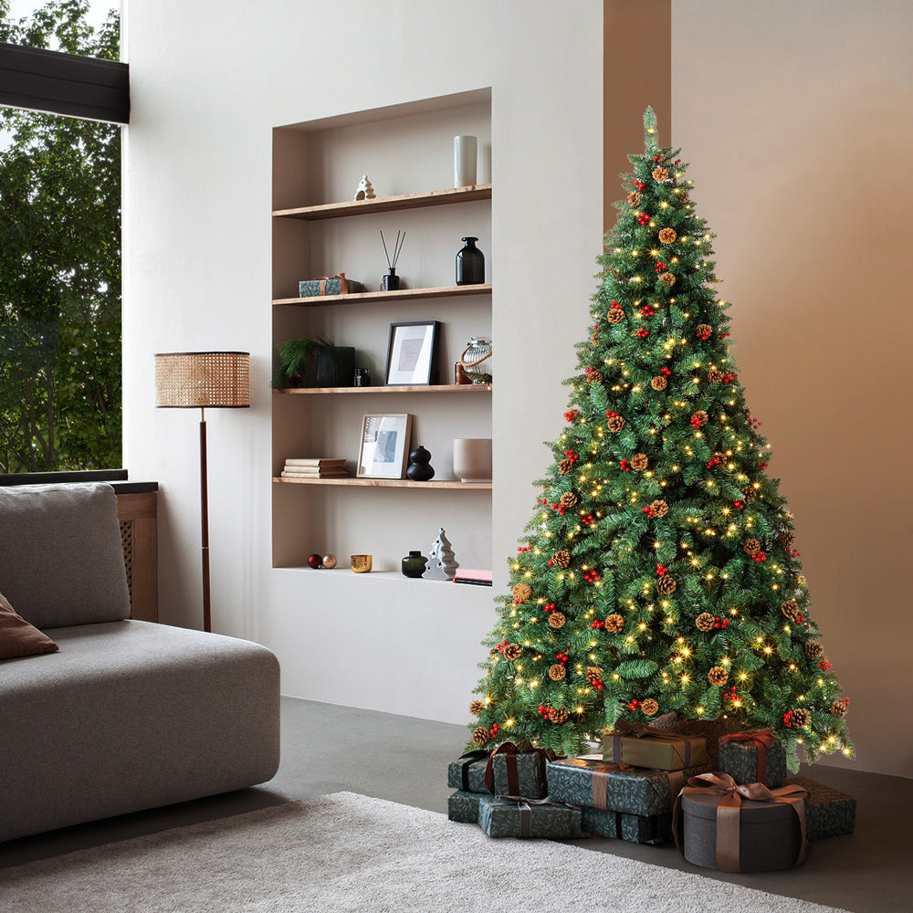 Tinseltown Christmas Tree 1.8M 6FT Xmas Decorations Green w/ LED Light and Pine Cones