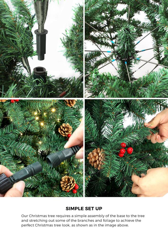 Tinseltown Christmas Tree 1.8M 6FT Xmas Decorations Green w/ LED Light and Pine Cones